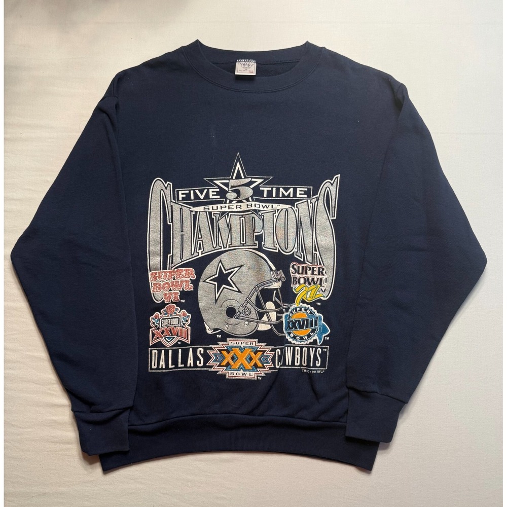 NFL‎ Sweatshirt Mens Large Blue Dallas Cowboys 5X Super Bowl Vintage 90s